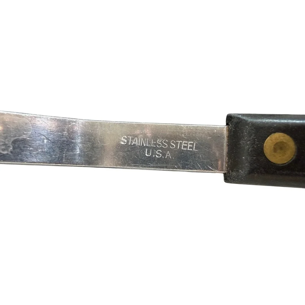 Vintage Stainless Steel Slotted Turner Spatula Black Handle USA Kitchen Tool‎